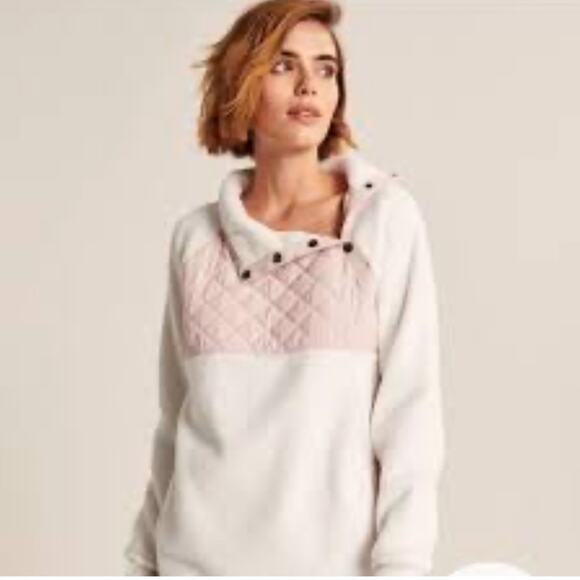 Abercrombie & Fitch Women Blush Asymmetrical Snap-up Fleece Sweater Size M - Picture 2 of 11